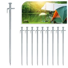 10X 9.8in Camping Tent Ground Stakes Outdoor Heavy Duty Solid Steel Tent Pegs