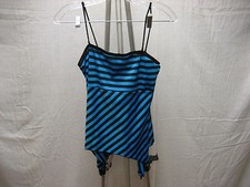 Kimi Women's Black & Blue Striped Top Blouse M Medium Made in USA