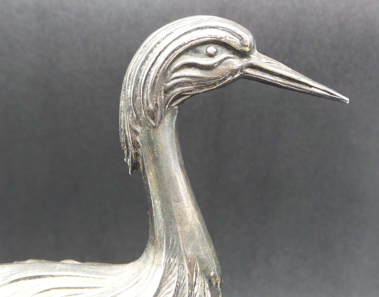 Stunning & Detailed Antique Spanish Silver Crane Bird Figurine, ca