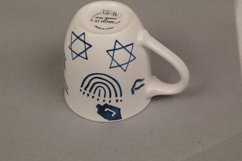 Frank Richman At Home Jewish Hebrew Hanukkah Chanukah Mug Cup Ivory & Blue New - Picture 3 of 6