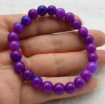 Natural 6/8/10mm Purple Sugilite Round Gemstone Beaded Elastic Bracelet 7.5in