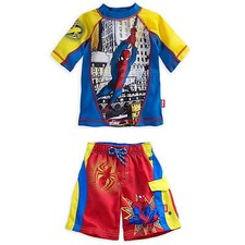 Marvel Spider-Man Rash Guard Swim Trunks Set Boy Size 5/6