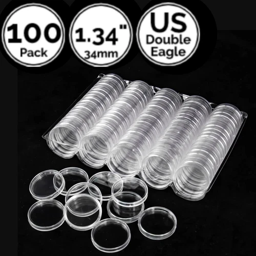 100 Pack 1.34 IN 34 mm Coin Capsule Holders 4 US Gold Double Eagle