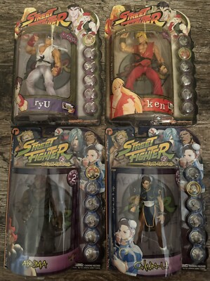 Resaurus 1999 Street Fighter Ryu, Ken, Akuma, & Chun-Li New Action Figures Lot