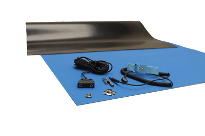 24 X 48 W//GROUND CABLE-BLUE 2LAYER RUBBER ESD ANTI-STATIC HI-TEMP GROUNDING MAT
