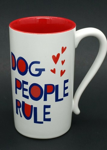 Dog People Rule Tall Ceramic Mug Red White Blue 12 oz NEW - Picture 2 of 12