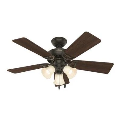 HUNTER FAN COMPANY 44" Small Room New Bronze Indoor LED Ceiling Fan Italian Amber Scavo Glass Light