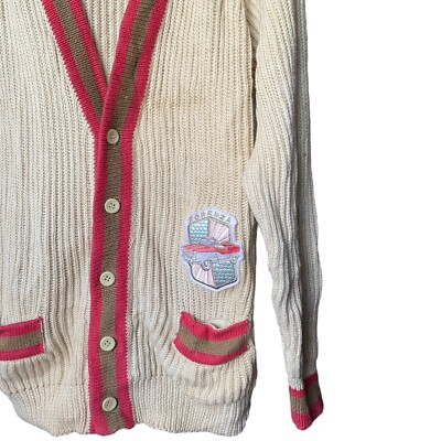 Vintage 80s Forenza Sportwear Ivory Pink Heavy Knit Cardigan