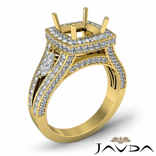 Cushion Diamond Split Shank Semi Mount Engagement 14k White Gold Halo Ring 1.7Ct - Picture 8 of 12