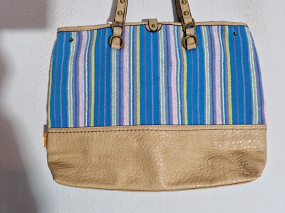 DAVID JONES Damen Henkeltasche Textil Leder blau braun neu