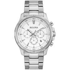 Bulova Mens Classic Chronograph Quartz Silver Stainless Steel Watch 43 MM 96B335