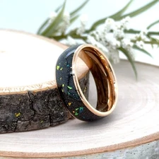 Opal Abalone Fragment Inlay Ring 8MM Rose Gold High Polished Edges Tungsten Band