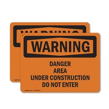 (2 Pack) Danger Area Under Construction Do Not Enter OSHA Warning Sign Decal