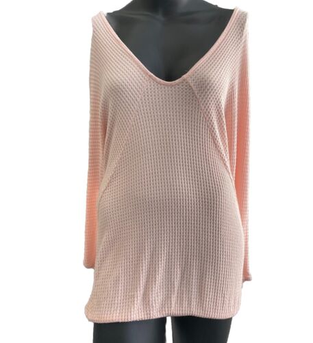 Anthropologie Sweater Women Pure+Good L Pink Waffle Knit V-neck Lightweight - Picture 3 of 13