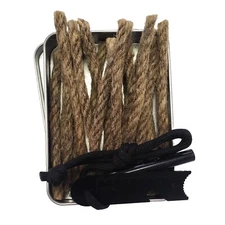 Wax Rope Fire Tinder with Striker and Tin - 20 Pieces of Waxed Jute