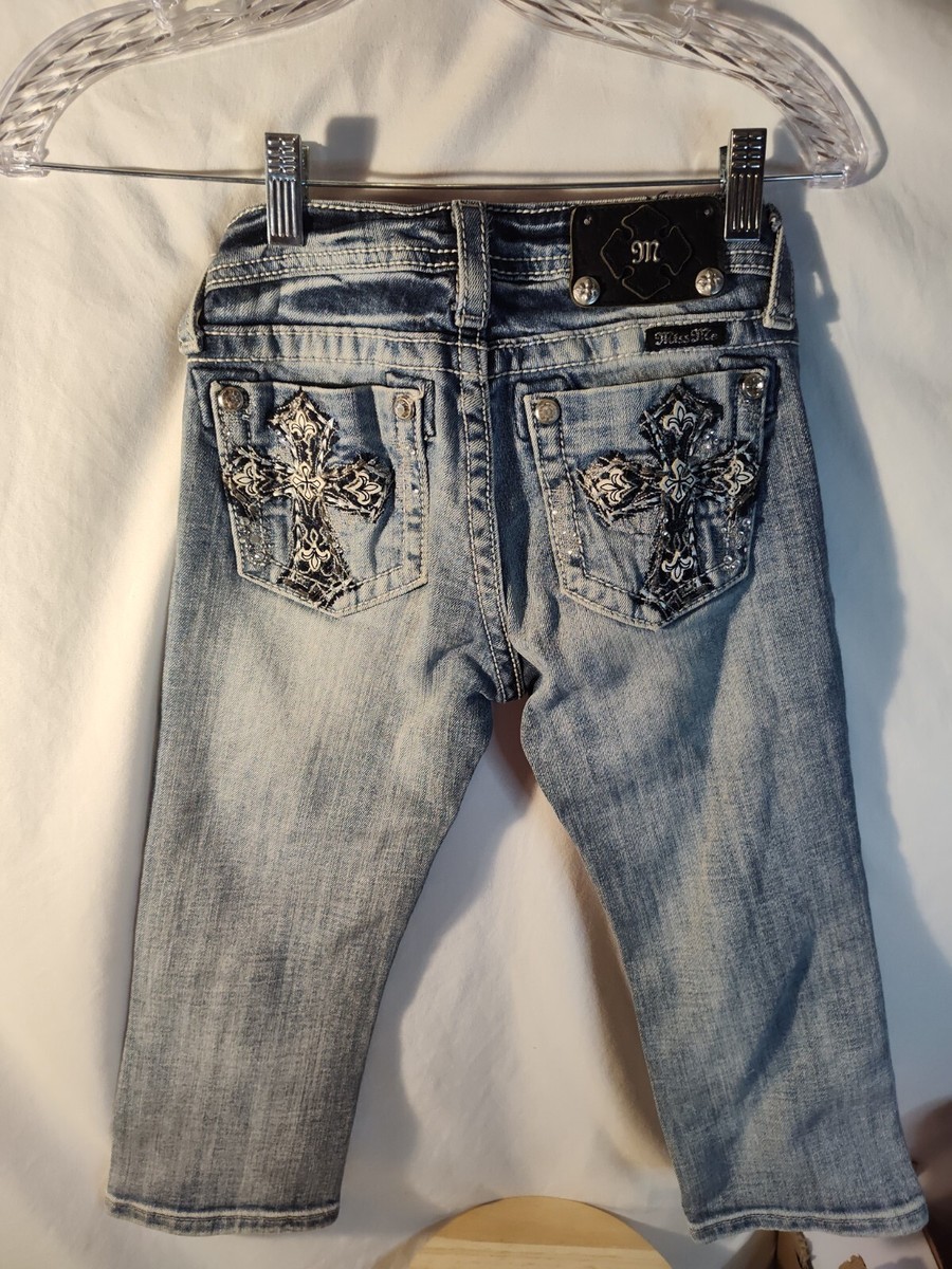 Jean Capri Miss Me – Taille 14x19,5 – Denim Bleu Avec Croix épaisses – Occasion
