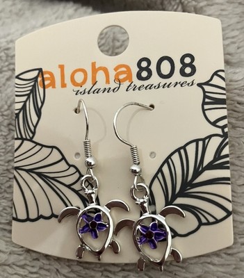Aloha 808 Island Treasures Purple Turtle Flower Earrings
