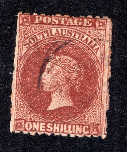 South Australia 1869 1sh Lake Brown Victoria, Scott 36 gebraucht, Wert = 25,00 $