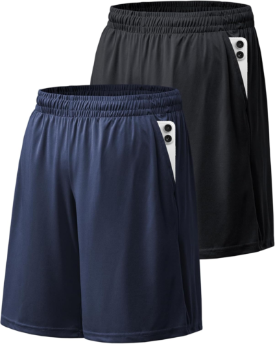 Men's Quick-Dry Athletic Shorts with Pockets and Elastic Waistband