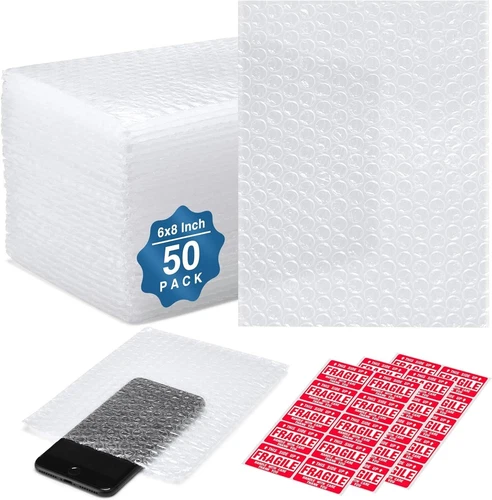 50 Pack Bubble Out Bag 6''x8'', Bubble Pouches Packaging Bags, Double Walled - Picture 1 of 7