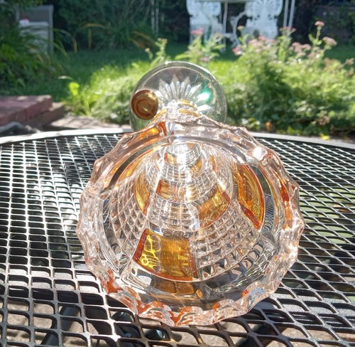 Vaso VINTAGE tagliato per trasparente Ambra Germania Ovest originale 24% Pbo cristallo gemme piombo - Foto 6 di 7
