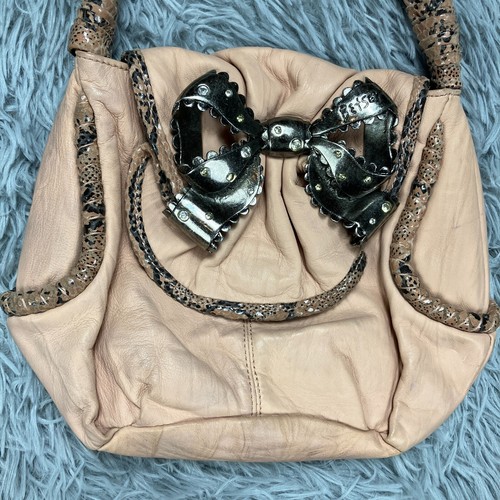 VTG Betsey Johnson Handbag Pink Snakeskin Bow Leather Rhinestone 90's Grunge - Picture 3 of 15