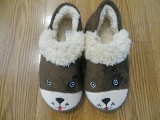 NEW DOG SLIPPERS UNISEX FURRY BROWN COMFORTABLE SLIP ONS 5-6, 7-8, 9-10