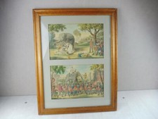 Ancien tableau aquarelle décor  éléphant et soldats espagnols 19ème