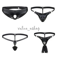 Mens Sexy Faux Leather Jockstrap Pouch G-string Briefs Lingerie Bikini Underwear