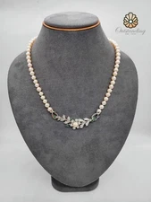 Real 9ct White Gold Natural Sea 7mm Pearl Necklace Beads Genuine Emerald