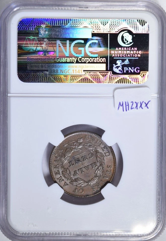1828 CLASSIC HEAD HALF CENT ~ NICE ORIGINAL NGC MS62 BN! - Image 2 of 4