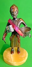 Vintage Handmade Metal Statue, Middle East Asian Man on stone base, 6.5" tall!