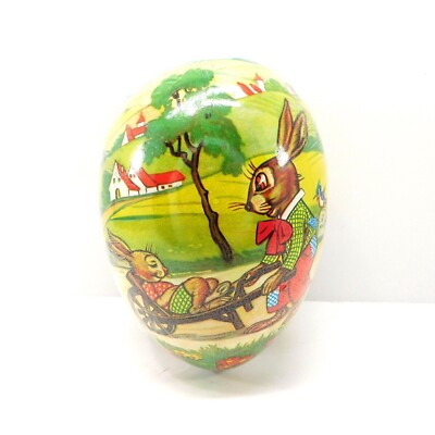 New Large German Rabbit Bunny Easter Egg Candy Container Papier Mache 7''