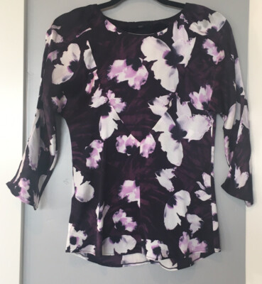 Boss by Hugo Boss Isabela Deep Purple Floral Silk Blouse Top Sz 0 US