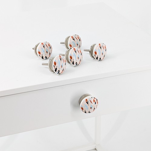 6er SET - Möbelknopf Bunt Porzellan Keramik  Montur Silber Shabby 40mm - Bild 22 von 41