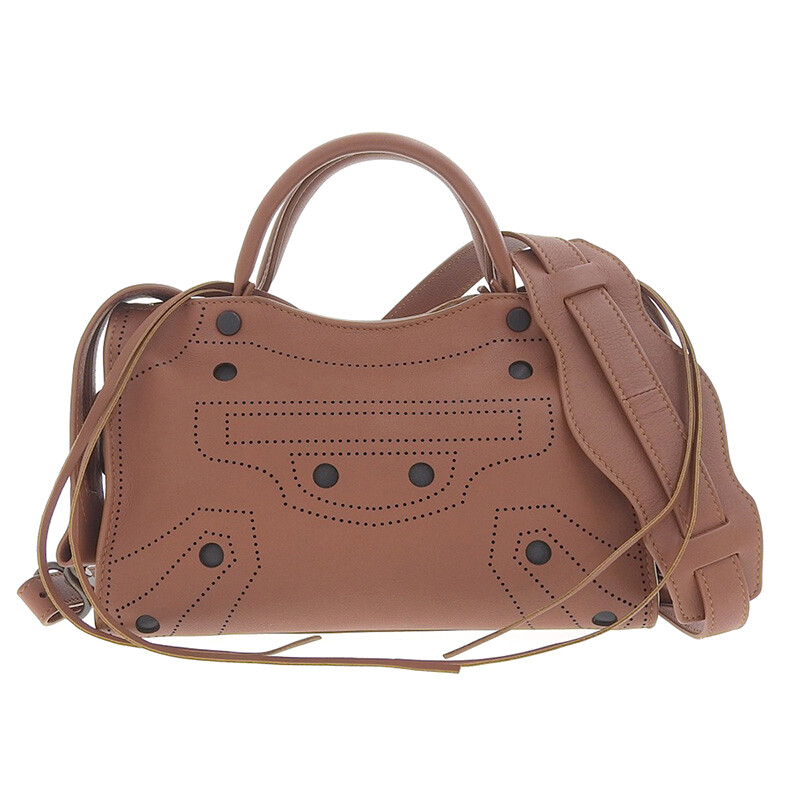 BALENCIAGA Blackout Mini City 2WAY Bag Handbag Leather Brown BALENCIAGA Blackout Mini City 2WAY Bag Handbag Leather Brown