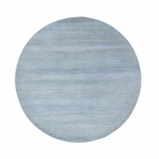 6' x 6' Blue Wool and Silk Hand Knotted Modern Grass Design Round Rug R79158