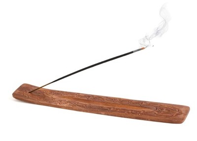 Incense Garden Wood Holder - Carved Wooden Ash Catcher - Hand Brown