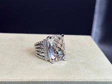 David.Yurman Sterling Silver 20x15mm Wheaton Pave White Topaz Ring Sz 6