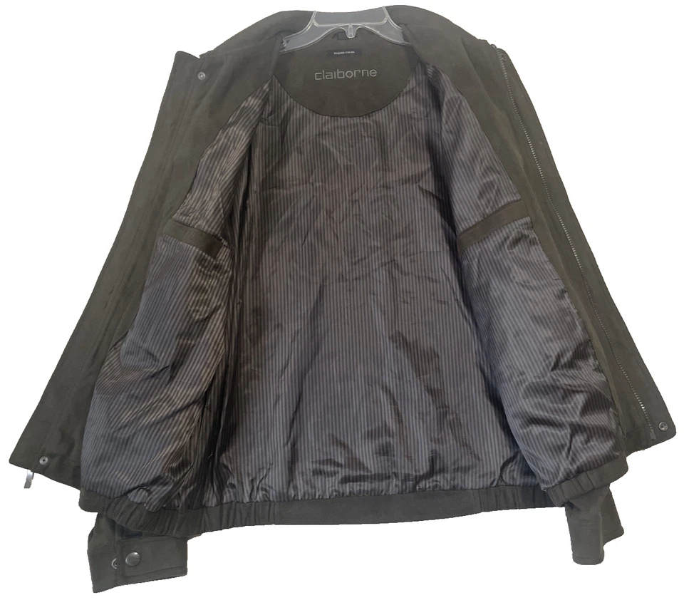 Chaqueta Bomber Claiborne Acabado Gamuza CueroLook Hombres Talla Grande Verdoso-Marrón Foto 4 de 4