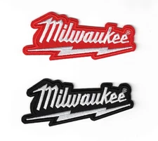 (2) Milwaukee Tools Red + Black 4in Embroidered Iron-on Patch