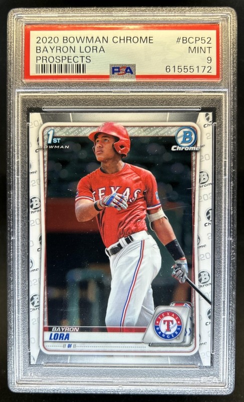 2020 Bowman Bayron Lora Chrome 1st Prospect #BCP-52 Rangers PSA 9