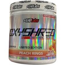 EHP Labs OxyShred Pre Workout Powder Peach Candy Rings EnergyFat Burn 60Servings