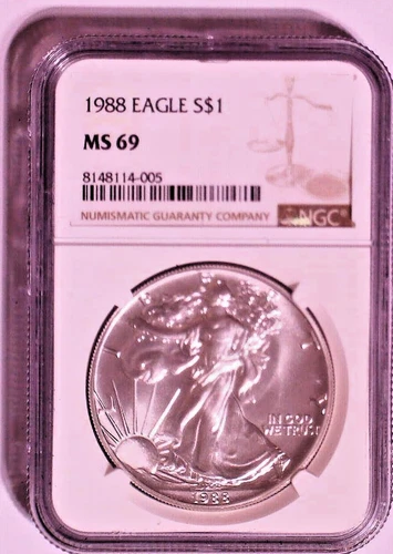 1998 American Silver Eagle Coin - NGC MS69 Scales Label