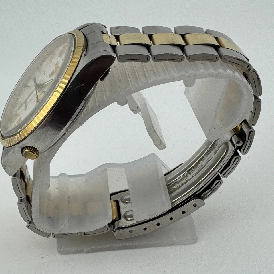 Pulsar Reloj Cuarzo Y513-8049 Hombre Doble Tono Bisel Acanalado Fecha Batería Nueva 6.75" Foto 4 de 4