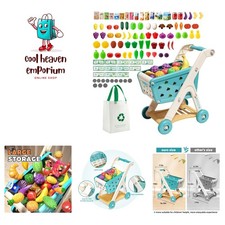 102pcs Kids Shopping Cart Trolley Play Set with Pretend Food and Accessories,...