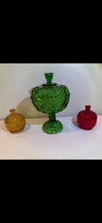 3 PIECE LOT Vintage Moon and Stars Glass Lidded Candy Dishes