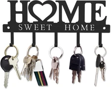 Key Holder Hooks Wall Mounted Organizer 9.8" Home Sweet Home Metal Decor