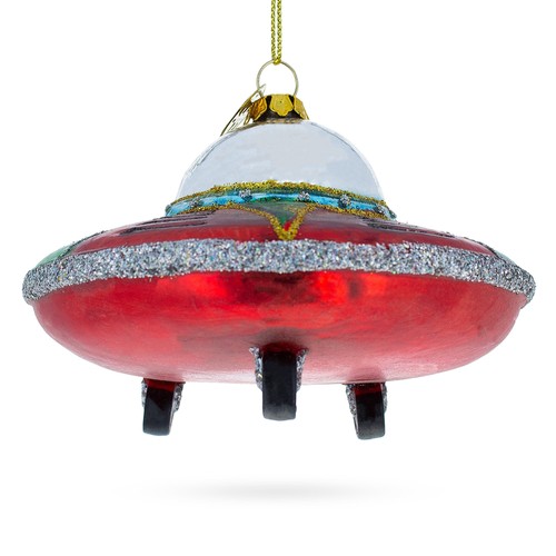 Mysterious UFO / Alien Saucer Blown Glass Christmas Ornament - Picture 4 of 5