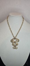 Vintage Gold Tone Chunky Chain Necklace Articulated Brushed Texture Pendant 20  